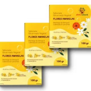 Kit 3un Sabonetes em Barra Vegetal Infantil Hipoalergênico 100g Flores Amarelas 