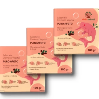 Kit 3un Sabonetes em Barra Vegetal Infantil Hipoalergênico 100g Puro Afeto