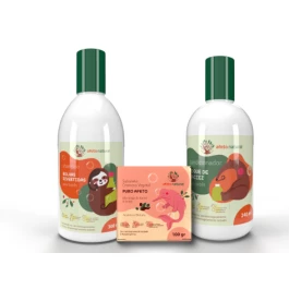 Kit Banho Infantil Hipoalergênico Shampoo 300ml Condicionador 240ml Sabonete Vegetal em Barra 100g Puro Afeto
